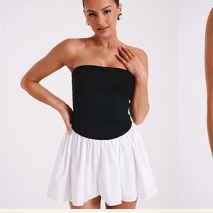 Black and White Strapless Dress